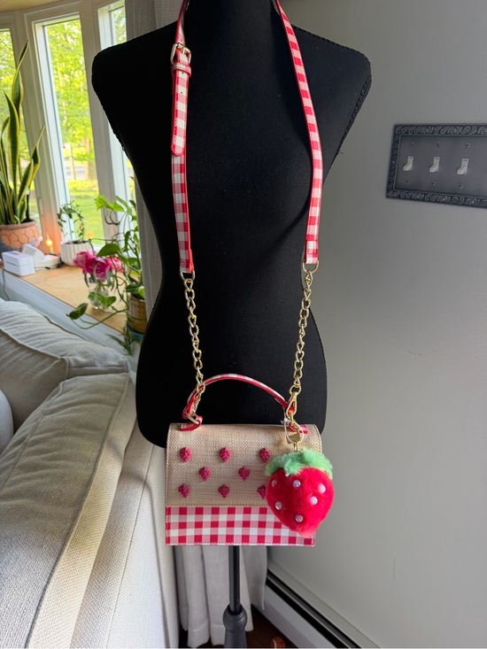Betsey Johnson Handbags - Betsey Johnson Red and White Gingham Crossbody with Strawberry Charm